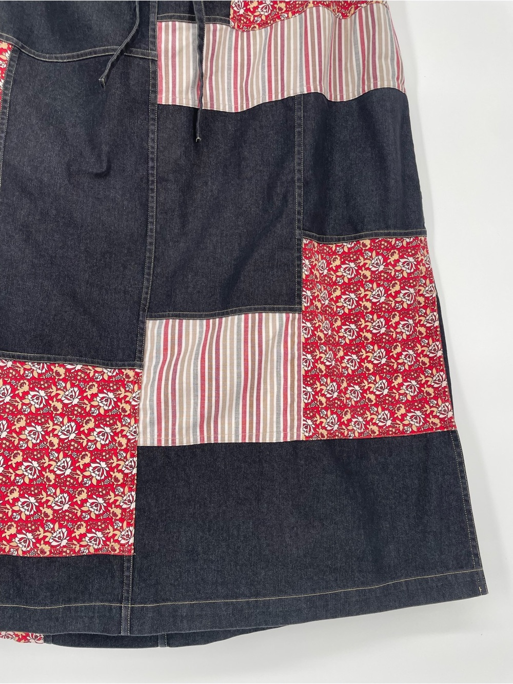 80s 90s Koos Of Course! Patchwork Denim Style Midi Skirt Elastic Waist Cotton - Picture 5 of 15
